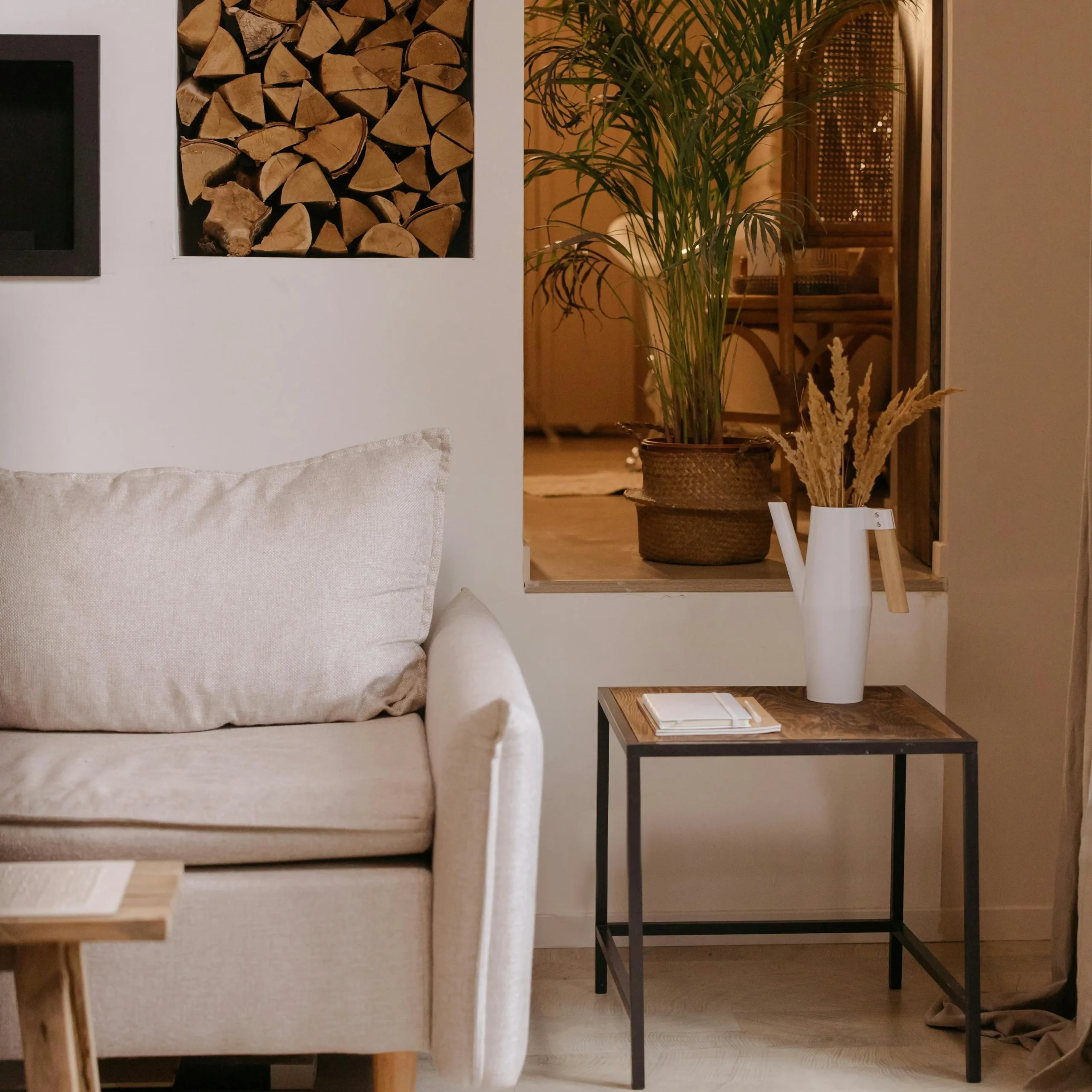 Natural textures and materials in a living room supporting sensory regulation